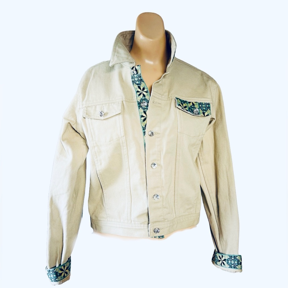 Tie One On NY l Off White Embellished Jean Jacket Size M